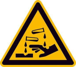 Warnschild Folie,SL 200 mm Warnung vor,ätzenden Stoffen