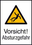 Warnschild Aluminium,B262xH371 mm,Vorsicht Absturzgefahr