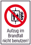 Verbotsschild Folie,B131xH185 mm,Aufzug im Brandfall - nicht benutzen