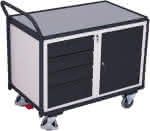 Tischwagen 250kg,B1125xT625xH1010mm,RAL 7035/7016 - 4 Schubladen, 1 Schrank