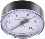 Manometer waagerecht, 100mm, 0 - 10 bar