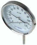Bimetallthermometer, senk-,recht D100/0 bis +250°C/200mm