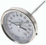 Bimetallthermometer, waage-,recht D80/0 bis +120°C/100mm