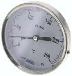 Bimetallthermometer, waage-,recht D100/0 bis +250°C/63mm