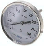 Bimetallthermometer, waage-,recht D100/0 bis +400°C/63mm