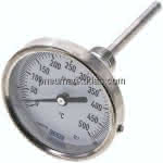 Bimetallthermometer, waage-,recht D80/0 bis +500°C/100mm