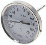 Bimetallthermometer, waage-,recht D100/0 bis +200°C/100mm