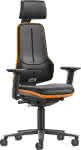 Bimos Arbeitsstuhl XXL,orange mit Rollen,Kunstleder - mit Kopfst. u. Armlehnen