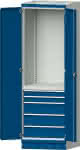 Modulschrank Modell 2410,B715xT720xH2200mm,RAL 7035/5010 mit Türen - 5 Schubladen