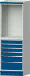 Modulschrank Modell 3007,B715xT720xH2200mm,RAL 7035/5010 - 6 Schubladen