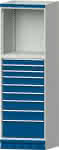 Modulschrank Modell 4006,B715xT720xH2200mm,RAL 7035/5010 - 9 Schubladen