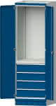 Modulschrank Modell 2409,B715xT720xH2200mm,RAL 7035/5010 mit Türen - 4 Schubladen