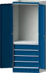Modulschrank Modell 2409,B865xT720xH2200mm,RAL 7035/5010 mit Türen - 4 Schubladen