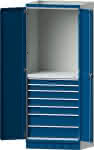 Modulschrank Modell 3005,B865xT720xH2200mm,RAL 7035/5010 - 7 Schubladen