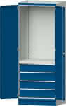 Modulschrank Modell 2409,B865xT720xH2200mm,RAL 7035/5010 mit Türen - 4 Schubladen