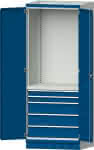 Modulschrank Modell 2410,B865xT720xH2200mm,RAL 7035/5010 mit Türen - 5 Schubladen