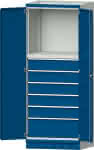 Modulschrank Modell 4003,B865xT720xH2200mm,RAL 7035/5010 - 6 Schubladen