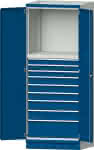 Modulschrank Modell 4006,B865xT720xH2200mm,RAL 7035/5010 - 9 Schubladen