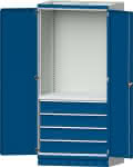 Modulschrank Modell 2409,B1015xT720xH2200mm,RAL 7035/5010 mit Türen - 4 Schubladen