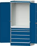 Modulschrank Modell 2410,B1015xT720xH2200mm,RAL 7035/5010 mit Türen - 5 Schubladen