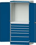 Modulschrank Modell 3007,B1015xT720xH2200mm,RAL 7035/5010 - 6 Schubladen