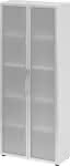 Glastürenschrank , 5 OH,K: Weiß/F:Rahm. Silb./MG,80x34,9x188 cm (BxTxH) - 4200 BM