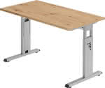 Schreibtisch C-Fuß,B 120 x T 67 cm,Asteiche/silber - man. Stufenlos verstellb.