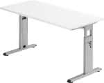 Schreibtisch C-Fuß,B 140 x T 67 cm,Weiß/silber - man. Stufenlos verstellb.