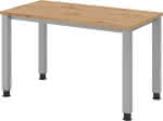 Schreibtisch 4 Fuß eckig,B 120 x T 67 cm,Asteiche/silber - man. Stufenlos verstellb.