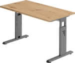 Schreibtisch C-Fuß,B 120 x T 67 cm,Asteiche/Graphit - man. Stufenlos verstellb.