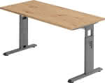 Schreibtisch C-Fuß,B 140 x T 67 cm,Asteiche/Graphit - man. Stufenlos verstellb.