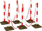 Kettenpfosten-Set EcoMax,mit 10 m Absperrkette,3x rot/weiß, 3x weiß/rot, - 6x Hartgummifuß