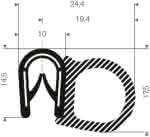 Kantenschutz flexibel,schwarz, mit Moosgummi,,Klemmbereich 1,0-4,0mm, - 24,4x17,5mm , 25m