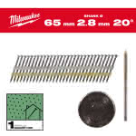 Milwaukee Accessories,7,4 x 2,8 x 65 mm, Ringschaft Stahl blank, 20°,Rundkopf-Nägel für M18FFN21
