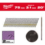Milwaukee Accessories,7,4 x 3,1 x 75 mm, Ringschaft verzinkt, 20°,Rundkopf-Nägel für M18FFN21