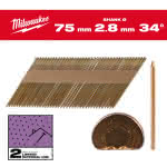 Milwaukee Accessories,7,4 x 2,8 x 75 mm, Ringschaft verzinkt, 34°,D-Kopf-Nägel für M18FFN