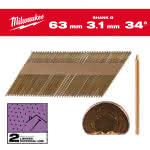 Milwaukee Accessories,7,4 x 3,1 x 63 mm, Ringschaft verzinkt, 34°,D-Kopf-Nägel für M18FFN