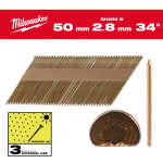 Milwaukee Accessories,7,4 x 2,8 x 50 mm, Ringschaft feuerverzinkt, 34°,D-Kopf-Nägel für M18FFN