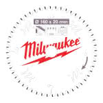 Milwaukee Accessories,160/20 mm Z52 Flachtrapezzahn,Kreissägeblatt Holz/Alu für Handkreissägen