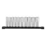 Milwaukee Handwerkzeuge,6-kant metrisch, 10-teilig auf Schiene,Steckschlüsseleinsatz 3/8" lang Set