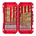 Milwaukee Accessories,25-teiliges Set in PACKOUT kompatibler Kassette,SHOCKWAVE Metallbohrer HSS-G RED HEX Titan 1/4"