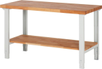 RAU. Werkbank7000-7 höhe-,nverst Buche-massiv 40mm,Ablageboden Buche RAL7035